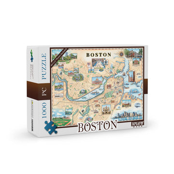Boston City Map Jigsaw Puzzle - 1000 Pieces, Hand-Drawn Artwork, Educational Family Puzzle, Includes Poster - 19.8    X 26.4