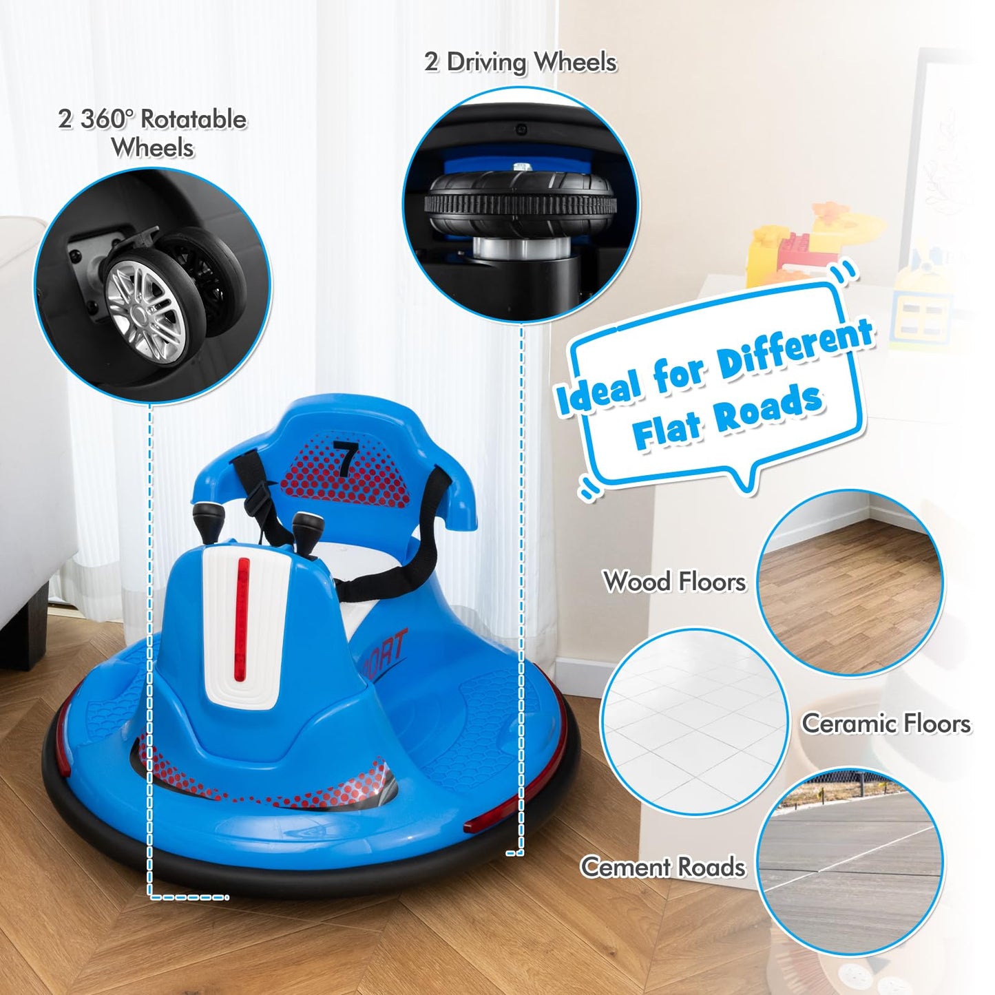 Costzon 12V Kids Ride On Bumper Car, Electric Bumper Car W/Dual Joysticks, Remote Control, 360 Spin, Slow Start Function, Led Li