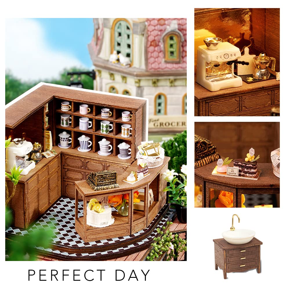 Kisoy Dollhouse Miniature with Furniture Kit  Handmade DIY House Model for Teens mature-themed Gift (Forest Teahouse)