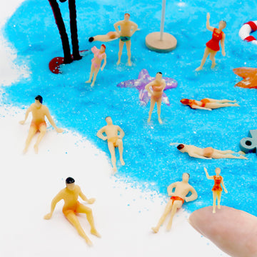 Hiawbon 30 Pcs 1:75 Scale Mini Painted People Model Beach Swimsuits Figurines Miniature People Figures