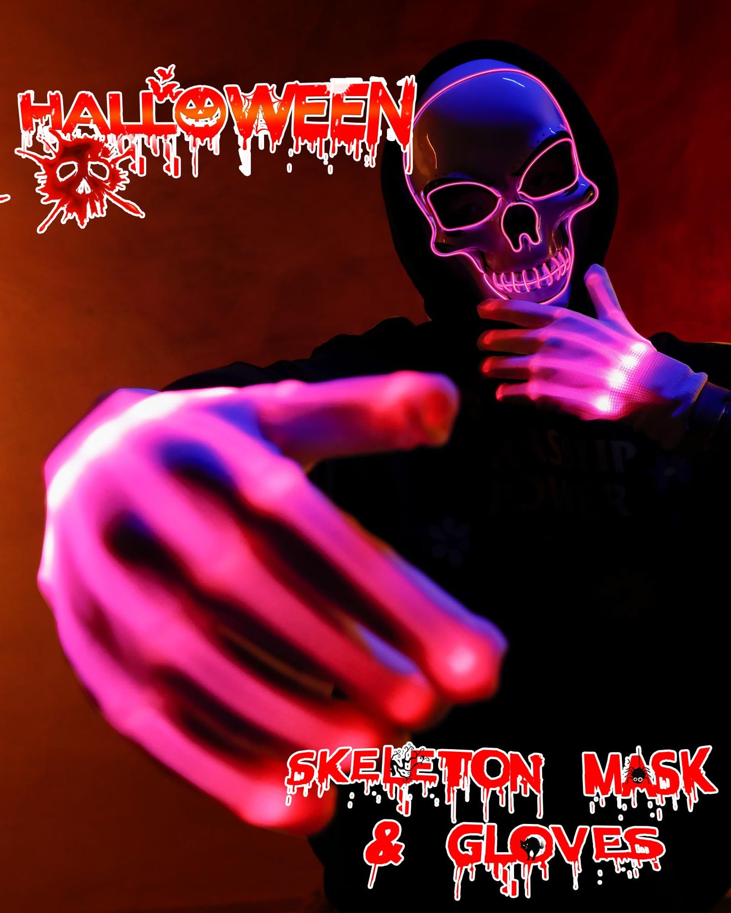 Sumind Halloween LED Mask Scary LED Skeleton Mask Purge Hacker Mask Glow in The Dark Mask for Halloween Costume Party(Pink)