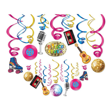 Kristin Paradise 30Ct Disco Hanging Swirl Decorations, 70s Retro Party Supplies, 60s Birthday Theme Decor for Kids Boy Girl Ba