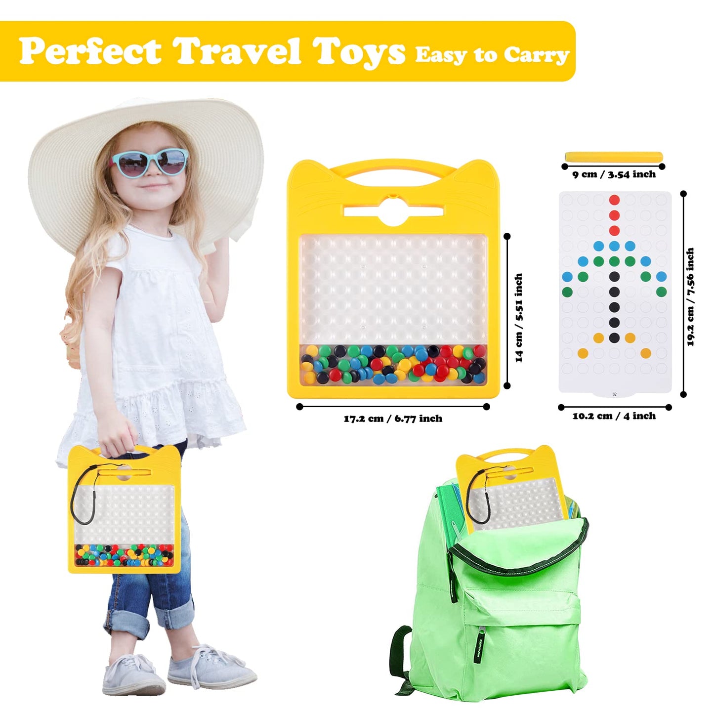 Magnetic Drawing Board For Kids, Toddler Magnet Doodle Board With 2 Pens, Magnetic Dot Art, Fine Motor Skills Toys, Airplane Travel Essentials Toys For Boys Girls (Yellow Cat)
