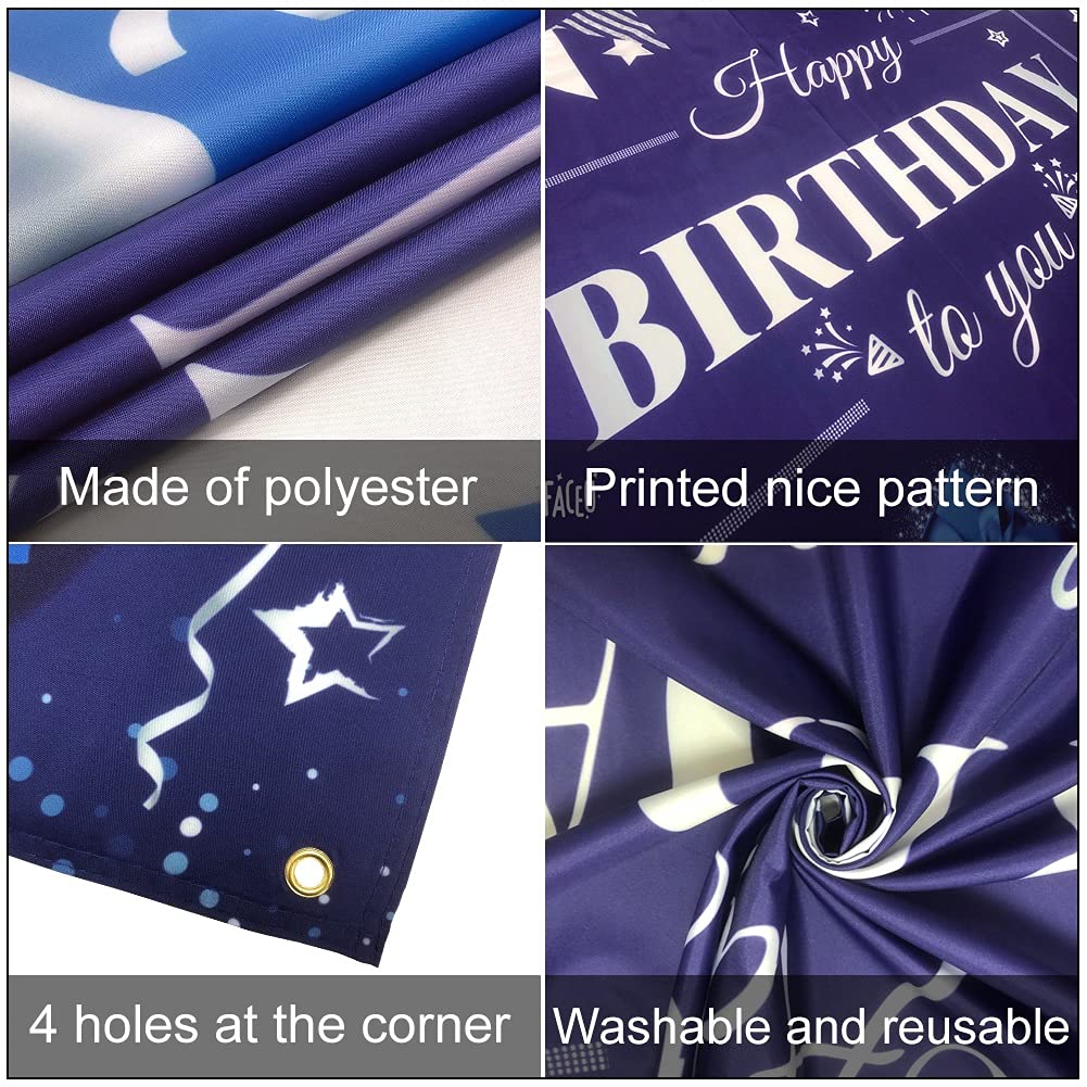 Happy Birthday Banner Large Navy Blue Silver And White Balloons Sign Poster For Children Men Women Birthday Anniversary Party De