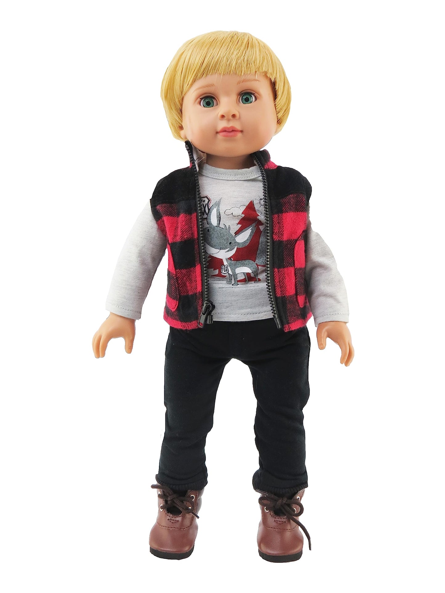 American Fashion World Boys Outdoorsy 3 Piece Vest and Pants Set for 18-Inch Dolls | enhanced Quality & Trendy Design | Dolls Clothes | Outfit Fashions for Dolls for Popular Brands