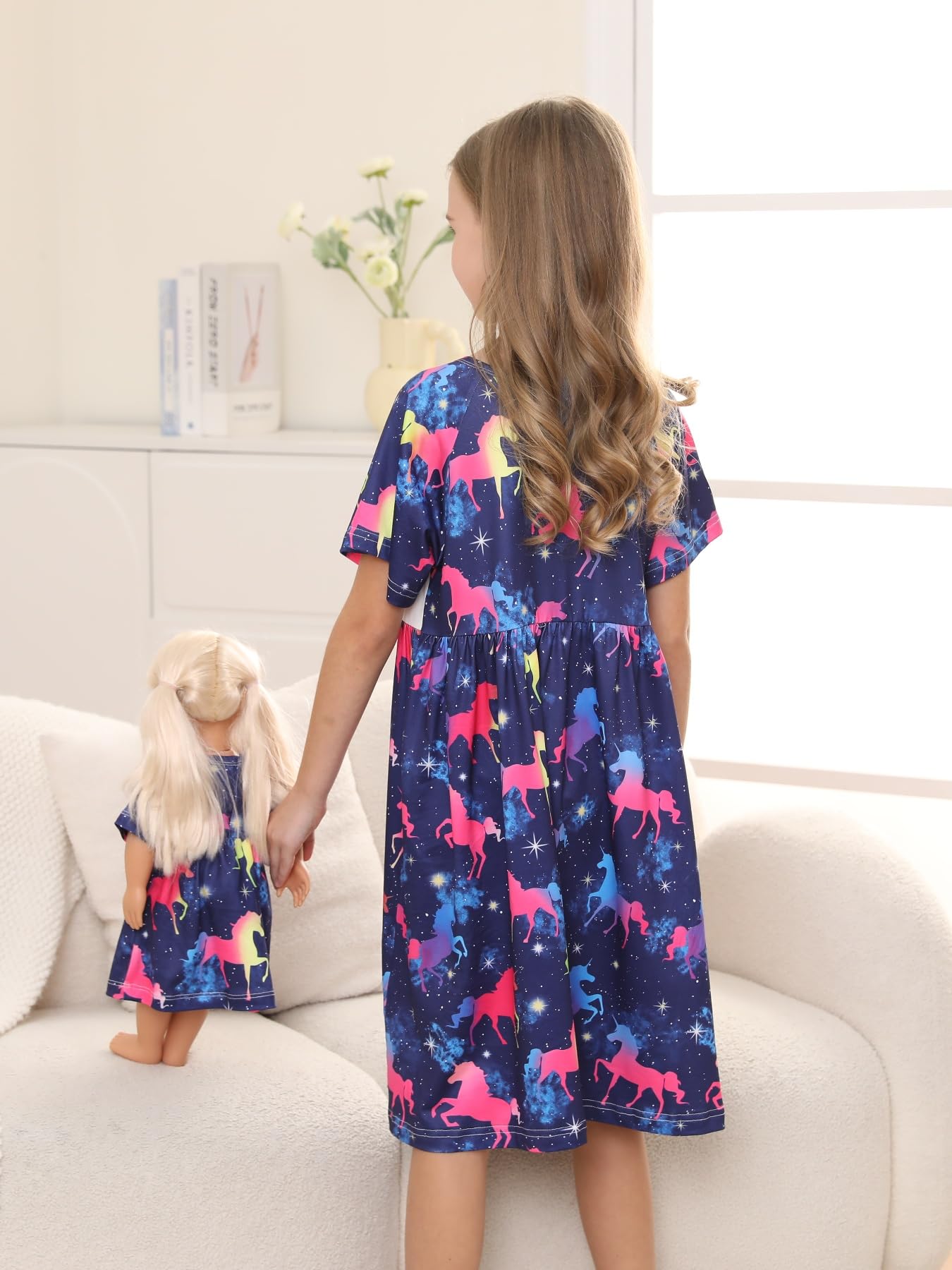 Bow Dream Girl Dress Cute And Matching American Girl Doll Clothes Accessories For Girls Dresses Set Size 140 Pink