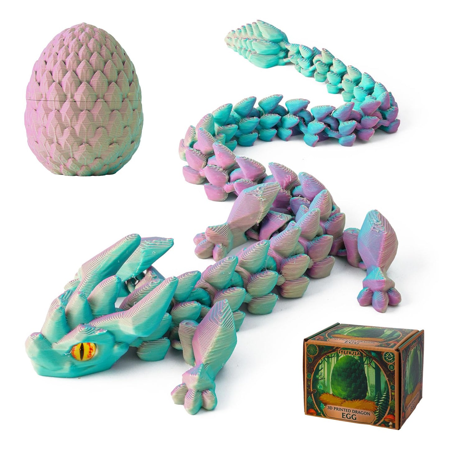 FYEFKJSA 3D Printed Dragon Eggs with Dragon Inside - 12Inch Articulated Fidget 3D Printed Animals  Interesting Decorative Gift  Easter Basket Essentials Stuffers (Random Mist Forest)