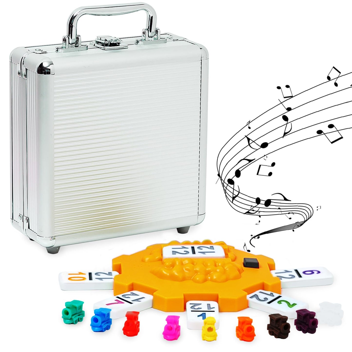 Yinlo Mexican Train Domino Set with Sound Effect  Dominoes Set for Travel  91 Tiles Double 12 Colored Dominoes Travel Game Set with Aluminum Case(mature-themed Edition