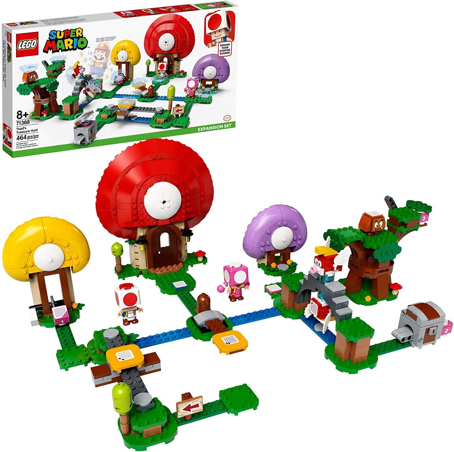 Lego Super Mario Toad’S Treasure Hunt Expansion Set 71368 Building Kit; Toy For Kids To Boost Their Super Mario Adventures With Mario Starter Course (71360) Playset (464 Pieces)