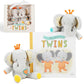 Baby Twins Gift Set - Keepsake Book & 2 Plush Elephant Rattles