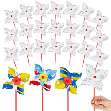 100 Pcs DIY Pinwheels Craft White Blank Paper Pinwheels Patriotic Craft Bulk Spring Summer Graffiti Art Kit for Kids Fun Activit