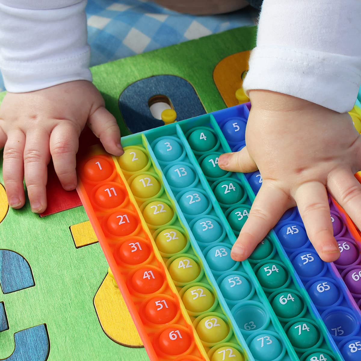 Math Toys P0P With Numbers, Kingmall 1-100 Pop Rainbow Square Fidgett Ttoy 100Bubbles Learning Tool For Teachers To Create Kinds Of Math Manipulatives?With 1-100 Numbers Tables?