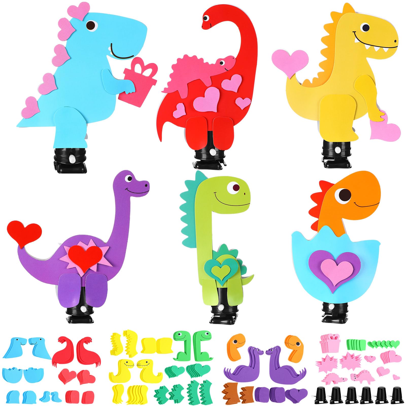 Menkxi 18 Pcs Valentine Dinosaur Craft Kit for Kids Wind up Valentine Dinosaur DIY Paper Craft Kits for Classroom Exchange Gifts
