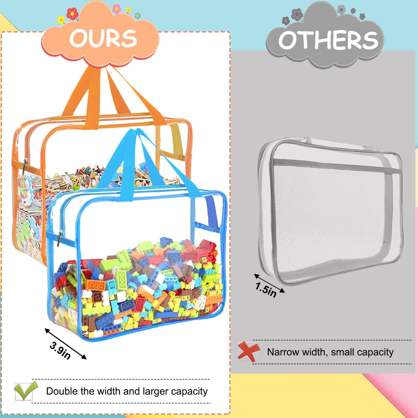 Opeletnnt 6 Packs Large Toy Storage Bags With Labels, Reusable Clear Pvc Board Game Storage, Travel Waterproof Organizer Bags Wi