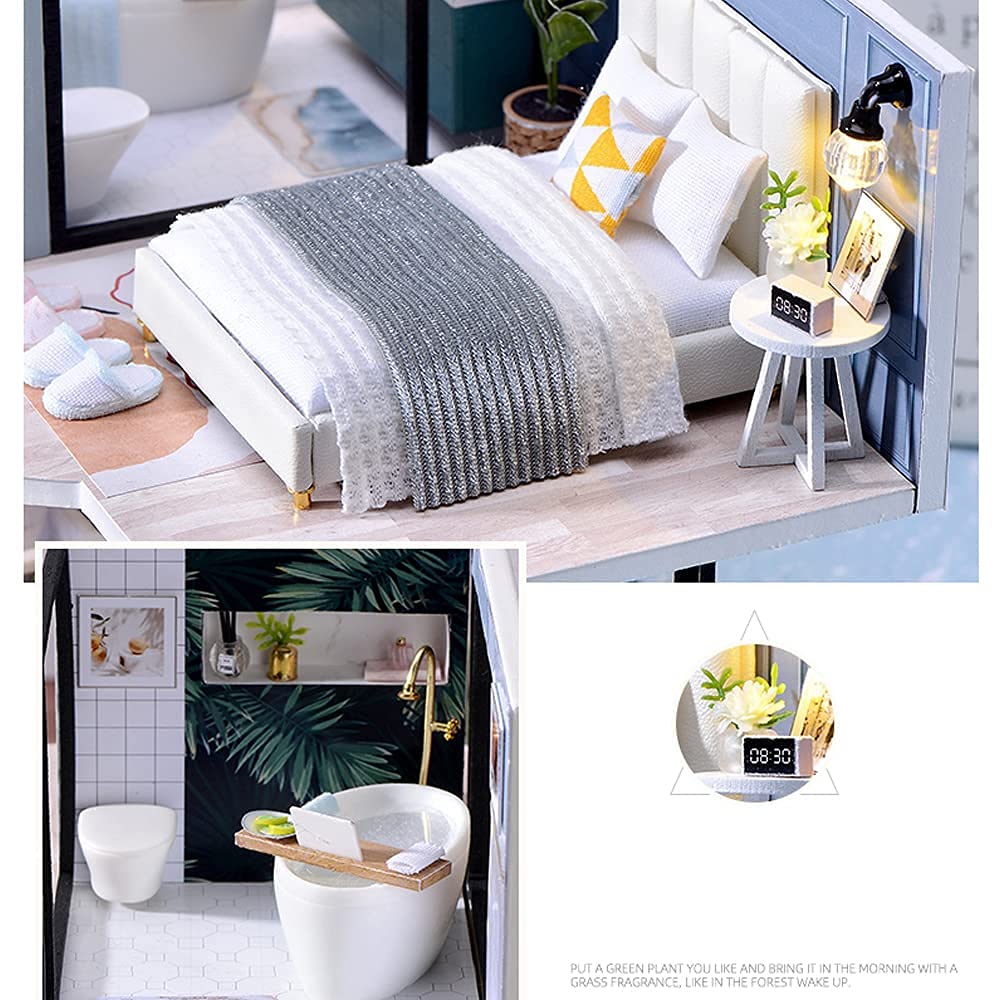 Lannso DIY Dollhouse Miniature Wooden Furniture Kit, 24.9x19.5x16 cm, Resin, L32 Color, with Music Box & Dust Proof Cover