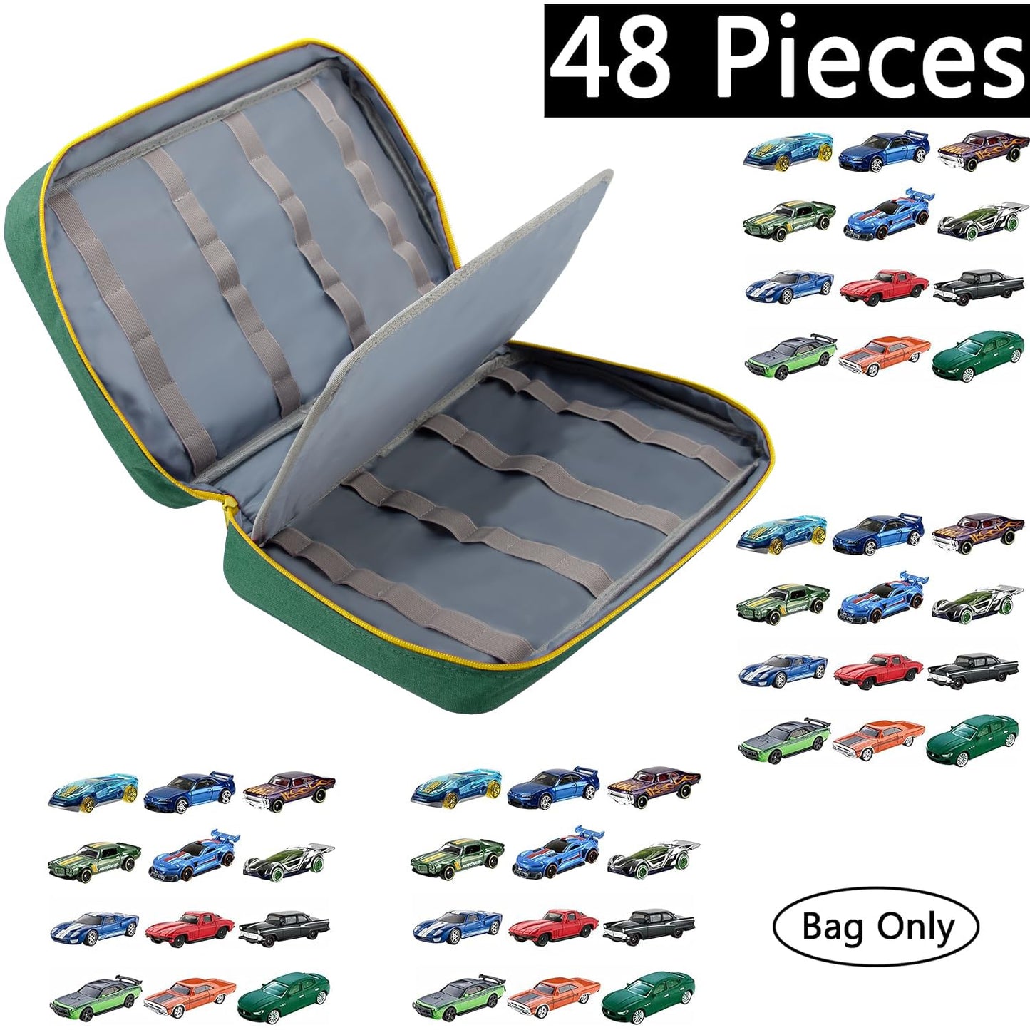 KISLANE Toy Car Storage Case - Holds 48 Cars, Green Polyester, Model KL20010