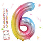 Smlpuame 40 Inch Number Balloons 0-9 Rainbow Gradient Large Number 6 Balloons, Digital Balloons For Birthday Party Celebration D