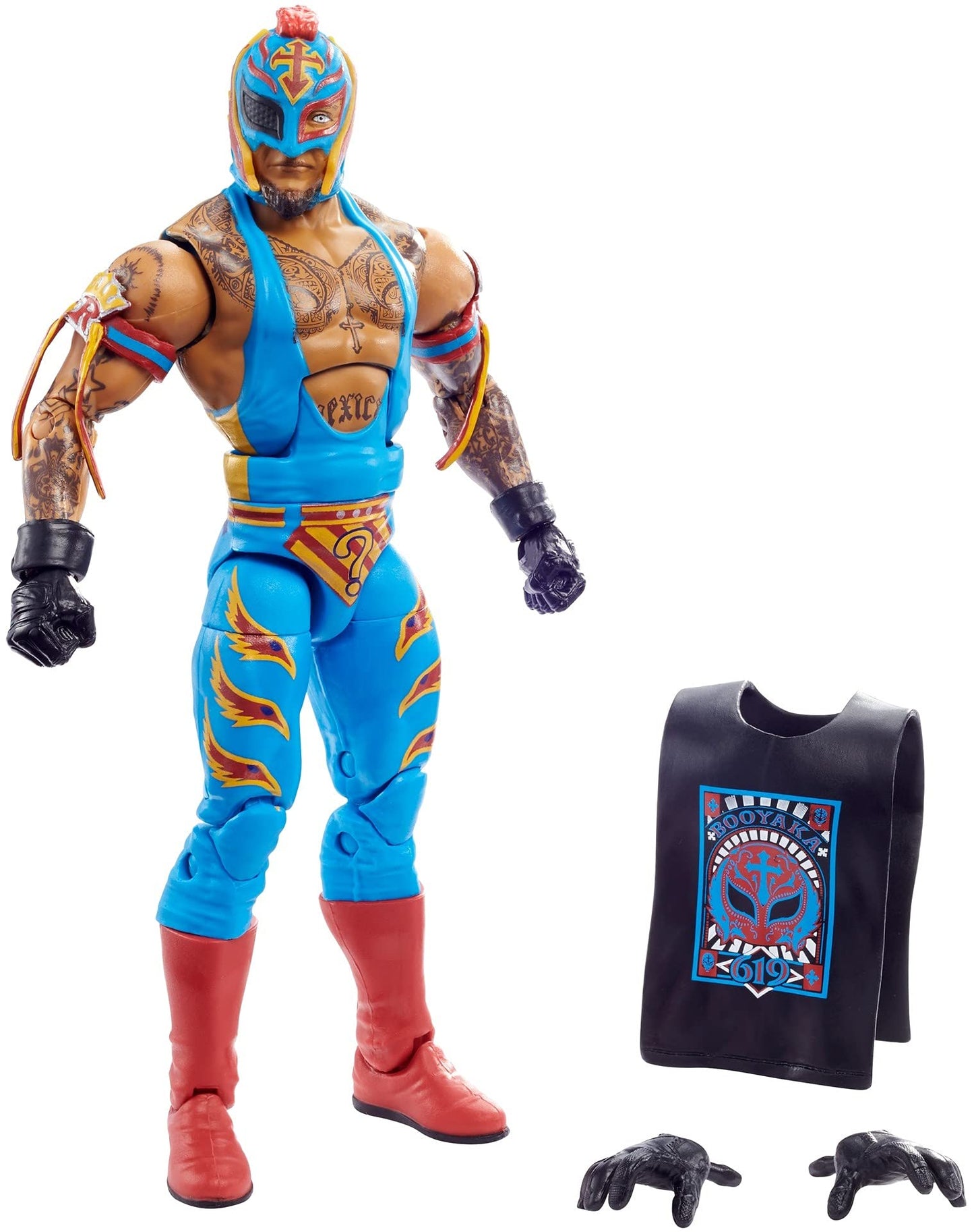 WWE Rey Mysterio Elite Action Figure, 6" Posable Collectible, Multicolor, Model GVB84, Ideal Gift for Ages 8+
