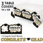 Oojami 3 Pack Black and Gold Graduation Tablecloths with Congrats Grad Banner - 54 x 108 | 2025 Graduation Party Supplies, Large