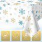 3Pcs Snowflake Plastic Tablecloth Christmas Snowflake Disposable Table Cloth White Blue and Gold Winter Wonderland Table Cover f