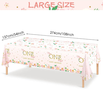 Tatuo 3 Pieces 1st Birthday Party Tablecloth Flower One First Birthday Table Cover Disposable Floral Miss Onederful Plastic Tabl