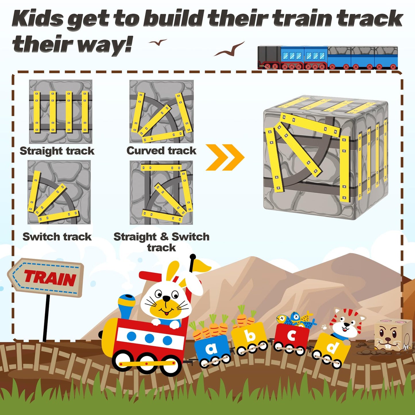 Magnetic Blocks - Build Mine Magnet World Mine Train Track Set, Magnetic Building Blocks Toddler Toys Stem Sensory Outdoor Toys For 3+ Year Old Boys & Girls, Kids Toys For Ages 4-6 6-8 5-7