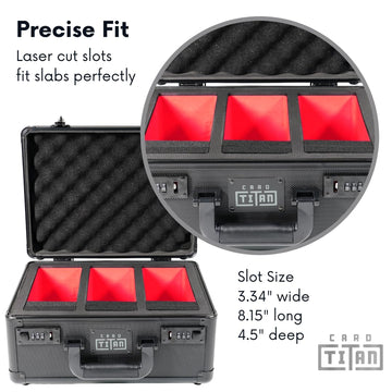 Card Titan Slab Safe Premium Trading Card Storage Box - 3 Row Lockable Sports Card Case with Laser Cut Foam Interior - Holds up