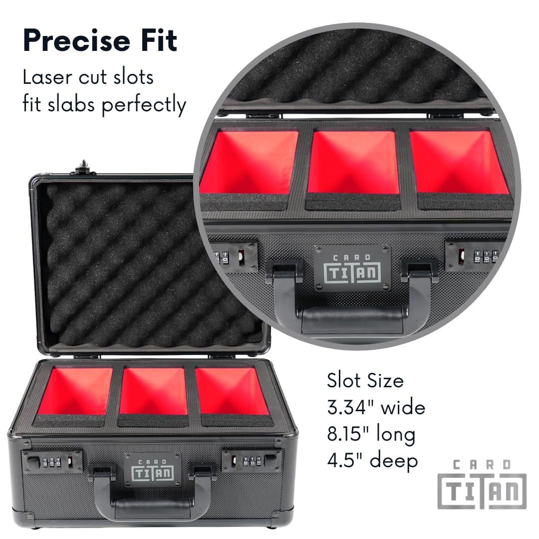 Card Titan Slab Safe Premium Trading Card Storage Box - 3 Row Lockable Sports Card Case with Laser Cut Foam Interior - Holds up