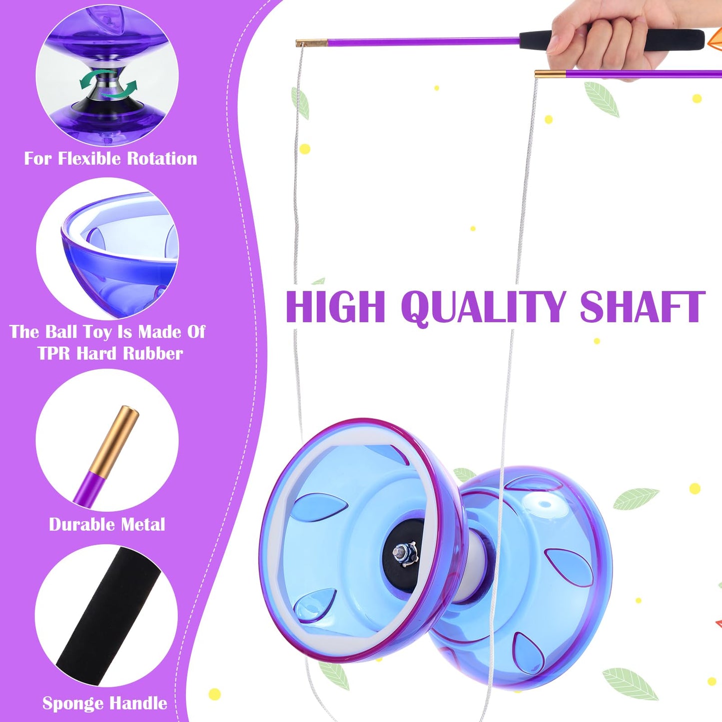 Simgoing Chinese Yoyo Diabolo Set Includes Colorful Chinese Yoyo with 2 Pieces Diabolo Sticks, 1 Piece String, 1 Net Bag for Fun