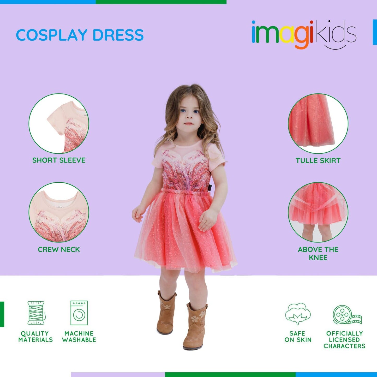 Wicked Universal Studios Glinda Toddler Girls Cosplay Tulle Dress Pink 2T