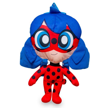 Miraculous Ladybug 17-Inch Plush Backpack Bag | Cute Plushies And Soft Stuffed Animals, Kids Room Decor Storage Accessories | Back To School Classroom Supplies | Magical Girl Superhero Collectibles