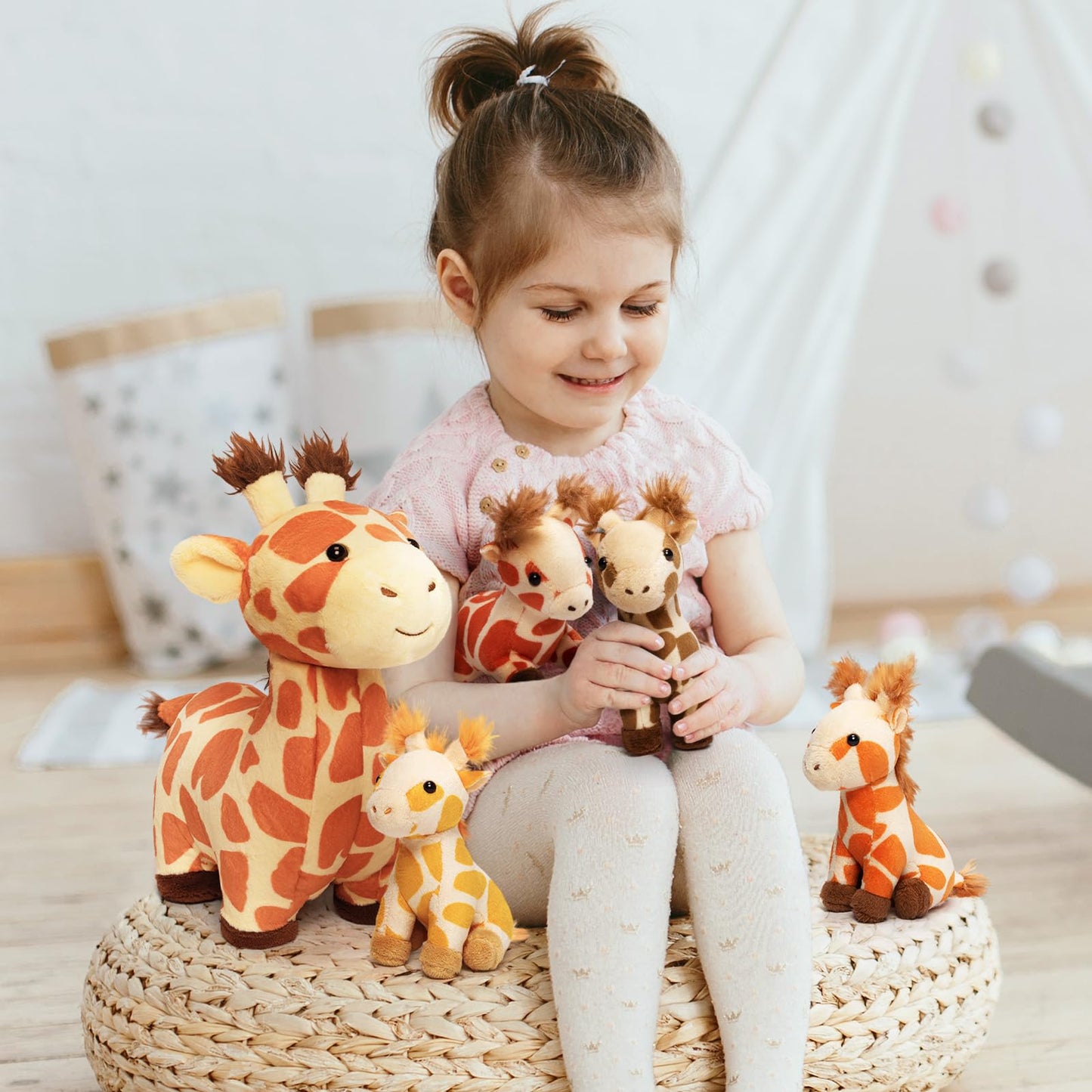Ouozzz Giraffes Stuffed Animals With Babies Inside Plush Toys Set Mommy And 4 Little Giraffes Babies - Gift Present Toys For Gir