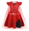 WonderBabe Girl Red Costume Princess Costume Short Sleeves Dress Kids Halloween Birthday Party Dress up size 9-10 Years