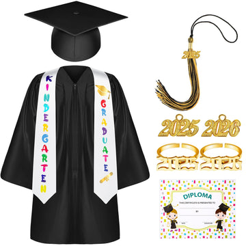Sasylvia Kindergarten Preschool Graduation Gown Cap Set With 2025 Tassel Graduation Stole Rings Certificate For Toddler Kids(Siz