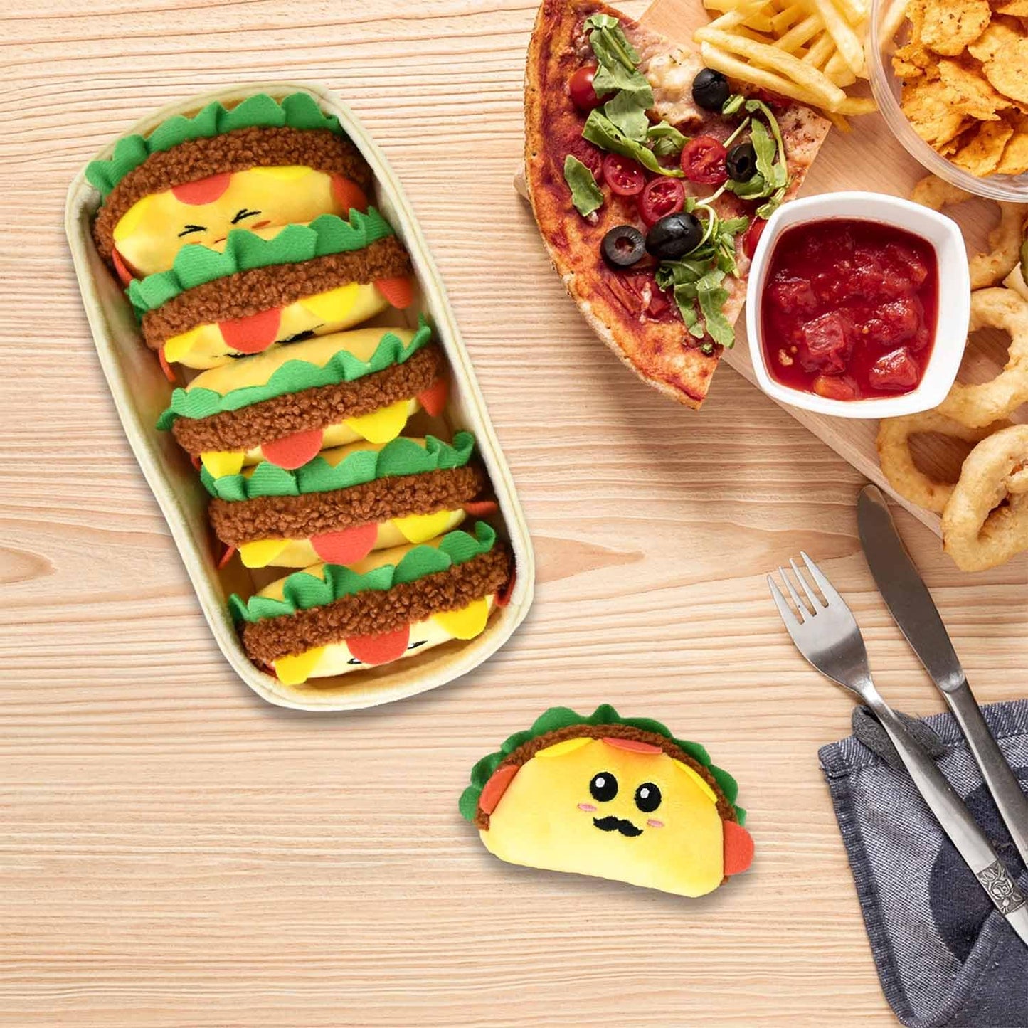 Inspirational Emotional Support Tacos Plush Toy, 6 Cute Stuffed Tacos in 1 Soft Serving Tray, Funny Stuffed Animal Gift for Wome