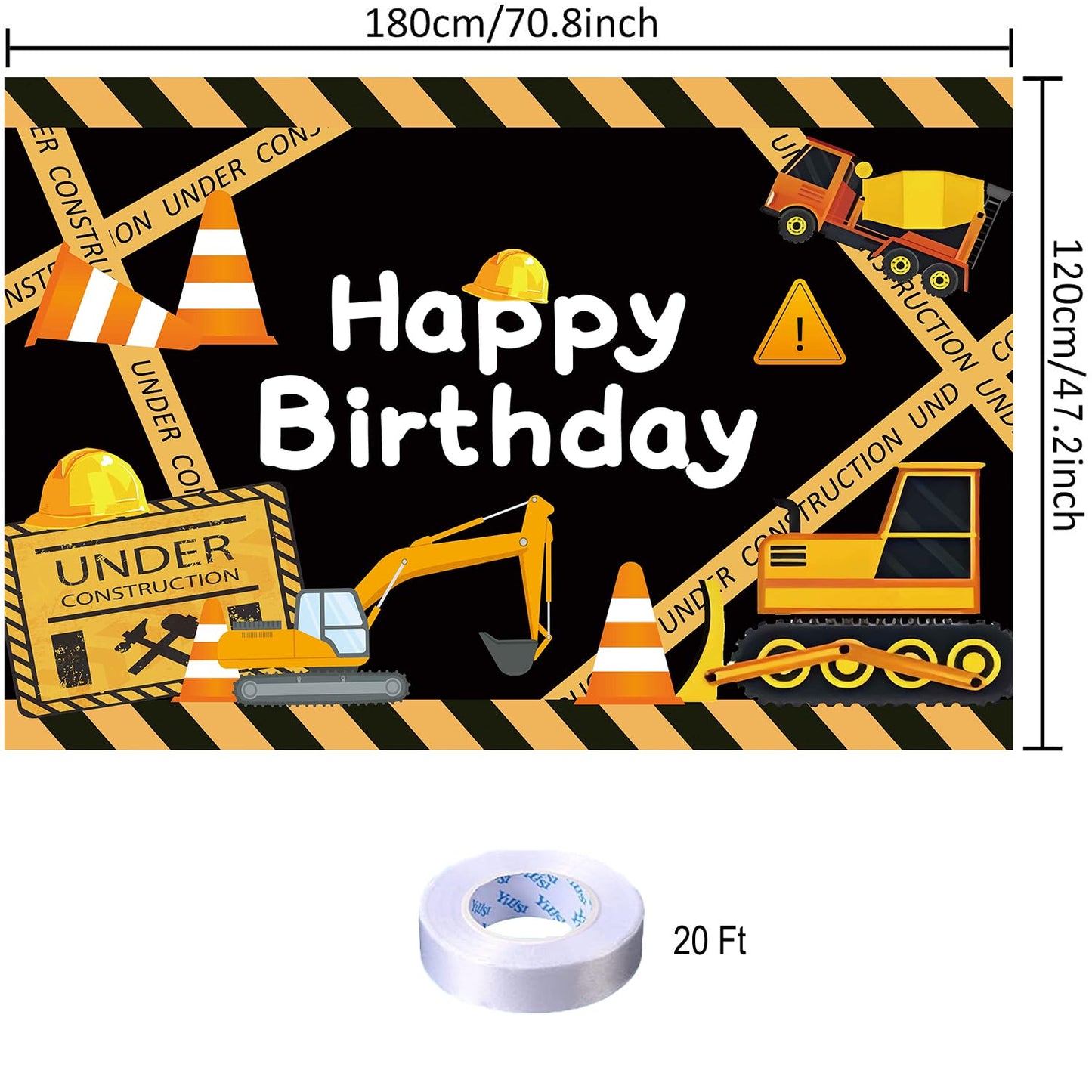 Cute Construction Birthday Party Backdrop Under Construction Happy Birthday Banner Excavator Bulldozer Cement Mixer Photography