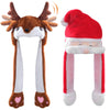 Santa Claus Jumping Hat - 2 Pieces Plush Hats with Pop Up Ears for Kids & Adults - Christmas Party Fun