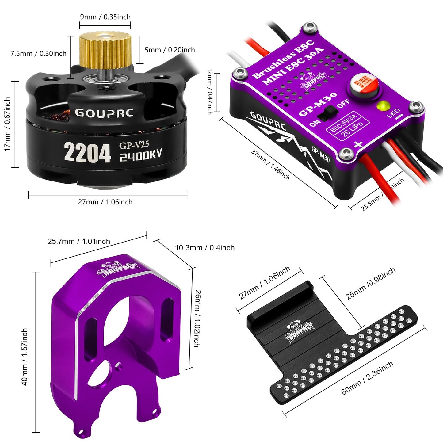 Gouprc 2204 2400Kv Brushless Outrunner Motor With Transmission & 30A Brushless Mini Esc With Pedals For Scx24 Remote Control Cra