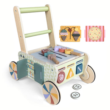 Amazingjoy Wooden Push Walker For Babies With Wheels 12 Months+ Wooden Baby Walker Activity Walker For Babies Montessori Multipl