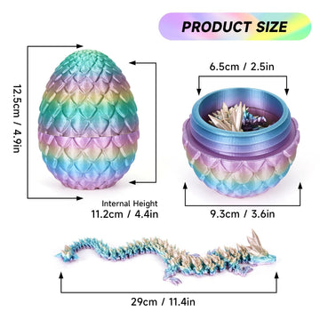 3D Printed Dragon Egg, Dragon Eggs With Dragon Inside, Articulated Dragon, Mystery Dragon Egg Fidget Toy, 3D Dragon Eggs Surprise Fidget Toy (A-Rainbow)