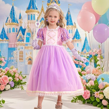 Itvti Girls Rapunzel Costume Kids Dress Up Purple Clothes For Birthday Halloween Cosplay, Purple, 4-5 Years(Tag 120)