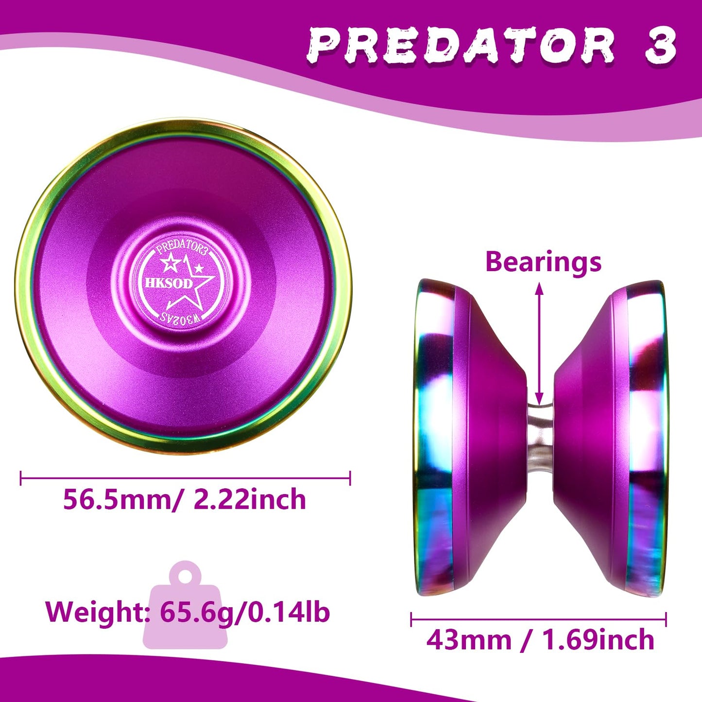 Hksod Professional Bi-Metal Yoyo Unresponsive Yoyo for mature-themeds Advanced Players Predator 3 trick yoyo with enhanced YOYO Bearings with Yo-Yo Accessories- Purple