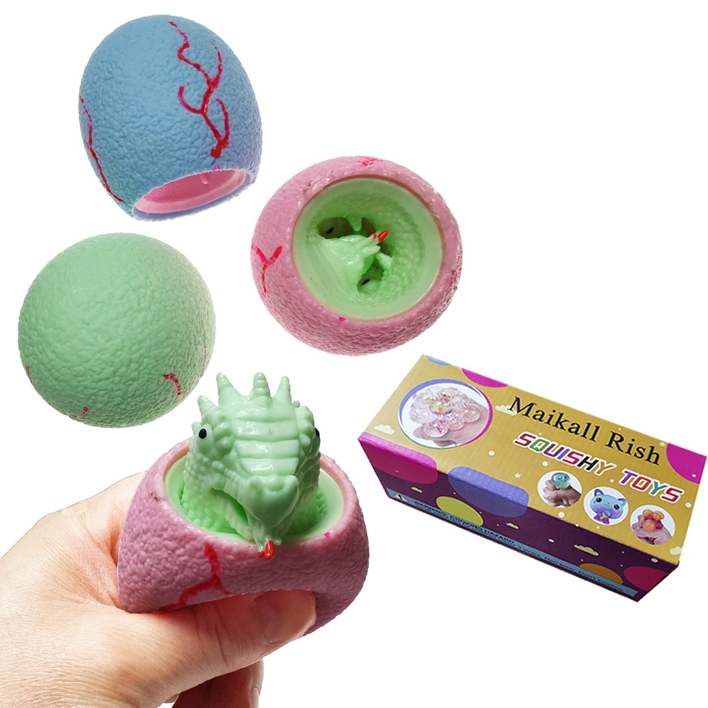 Dinosaur Egg Evil Squeeze Toys 3 Pack Funny Pop Out Dinosaurs of Egg Decompression Stress Toys for mature-themeds Kids  Colorful Squish Fidget Toy Relief Autism Silicone Decompression Toy(Boxed)
