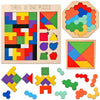 Wooderma 3 Pack Wooden Blocks Puzzles, 3-In-1 Russian Blocks, Octagon Puzzle, Tangrams Puzzles, Brain Teasers Toy Logic Game, Mo