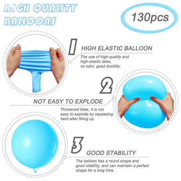 Lunoku 130Pcs Pastel Blue Balloons Different Sizes 18'' 12'' 10'' 5'' Balloon Garland Arch Kit Perfect For Birthday Party, Gradu