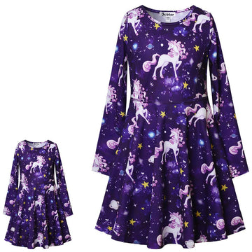 Long Sleeve Unicorn Dresses For Toddler Girls Casual Summer Sun Dresses 7 16