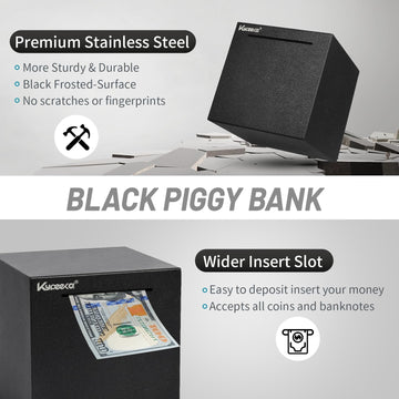 Adults Piggy Bank Must Break To Open, Unbreakable Stainless Steel Piggy Bank For Adults, Metal Savings Box For Cash Saving (Blac