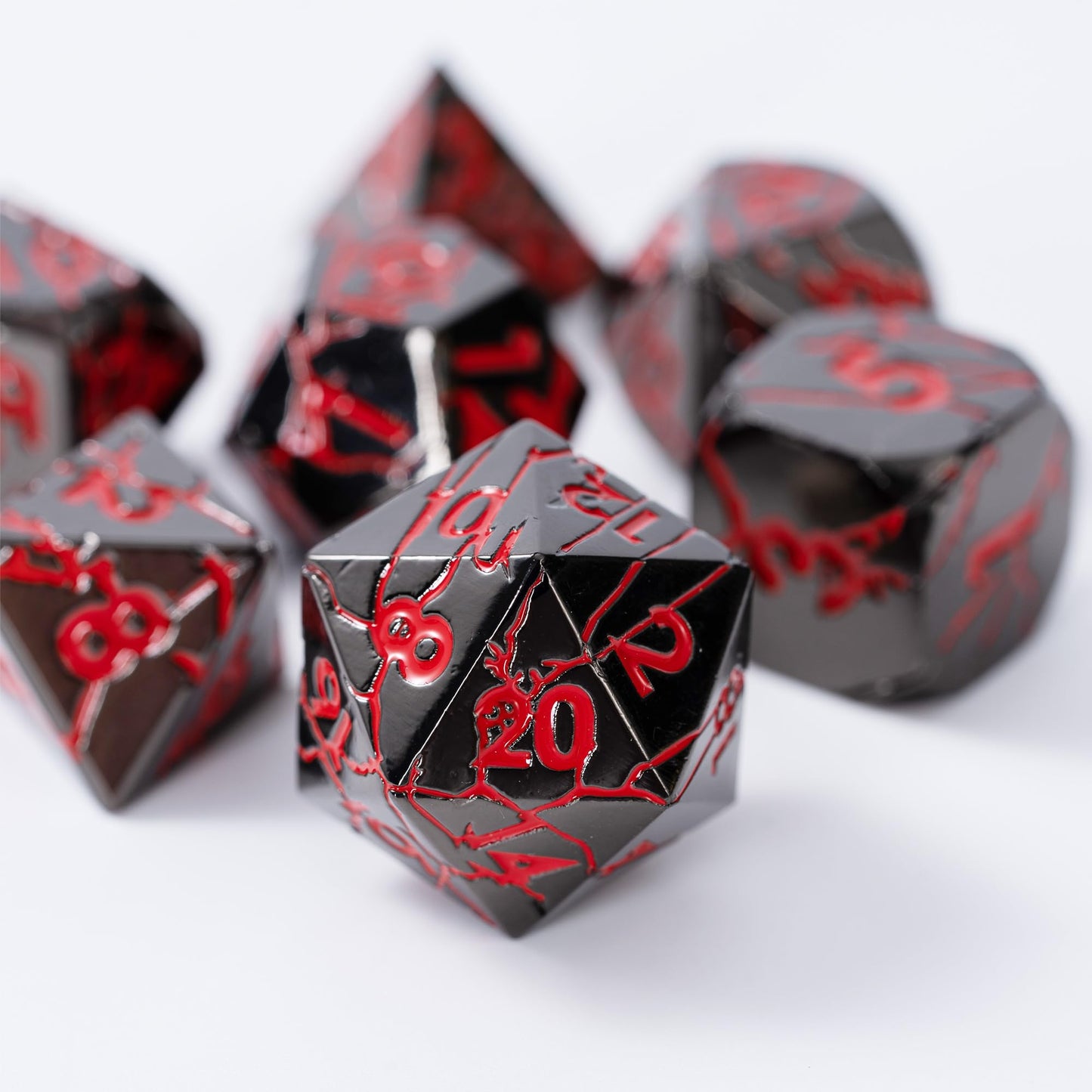 DND Metal Dice - Dark Abyss Metal Dice with Red Cracks - Polyhedral Dice Set for RPG D&D Dice with Cracks - Beautifully Detailed