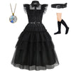 Lauphie Black Wednesday Addams Costume Girls Dress Kids Family Costumes Halloween Costumes Cosplay Party Dress 4-13Y