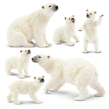 Toymany 6Pcs Polar Bear Figurines Toy With Polar Bear Cub, 2-4' Realistic Plastic Arctic Animals Figures Family Set For Christmas Educational Toys Cake Toppers Birthday Gifts For Kids
